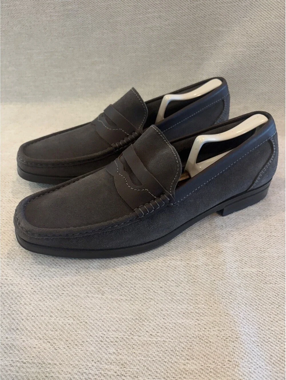 Florsheim Made in Spain Grey Suede Penny Loafers Dress Shoes Men's 11 D Luxury